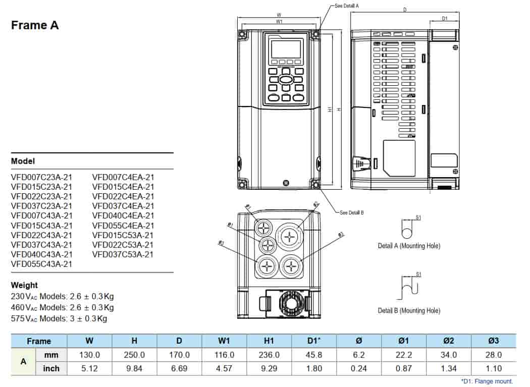 biến tần VFD007C43A-21